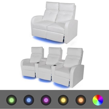Canapea rabatabilă cu LED, 2+3 locuri, piele artificială, alb