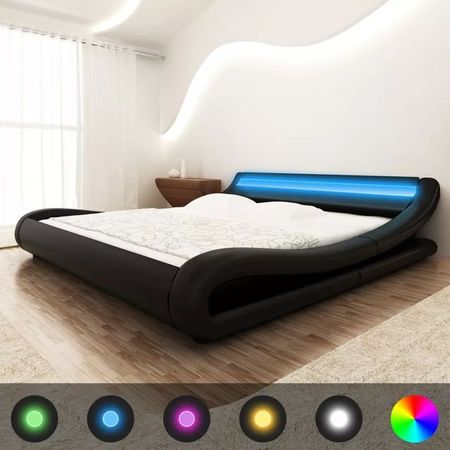 Cadru de pat cu LED, piele artificială 140 x 200 cm, Negru