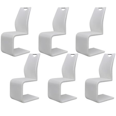 Set scaune de bucătărie din piele artificială, cu mâner, 6 buc., Albe