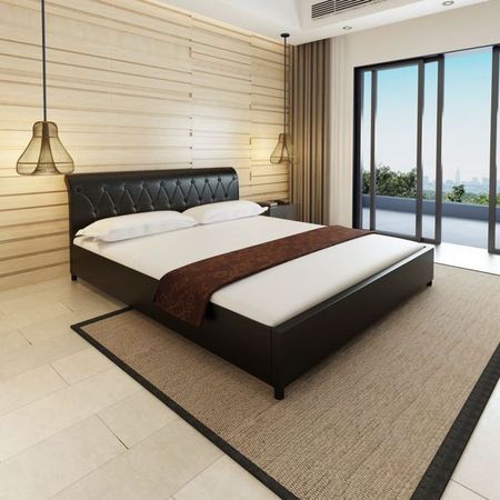 Cadru de pat, piele artificială, 180 x 200 cm, negru