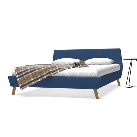 Cadru pat, bază șipci, material textil, 160 x 200 cm, albastru