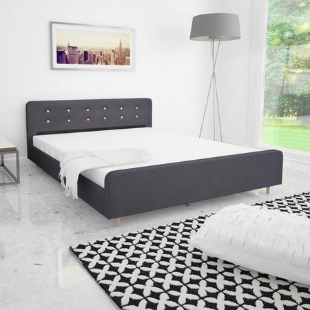 Cadru de pat, material textil, 160x200cm, gri închis