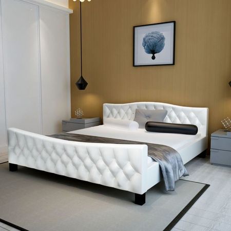 Cadru de pat din piele artificială 140 x 200 cm, alb