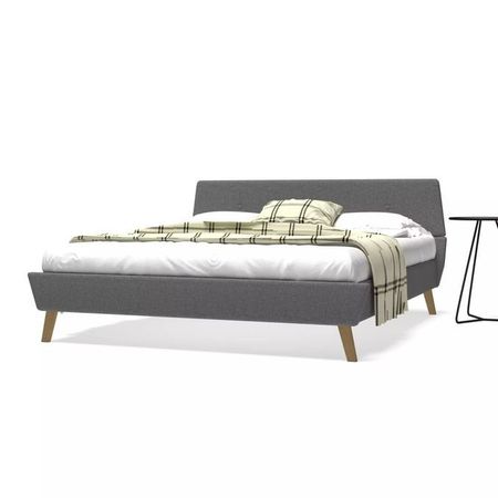 Cadru pat, bază șipci, material textil, 160x200 cm, gri deschis