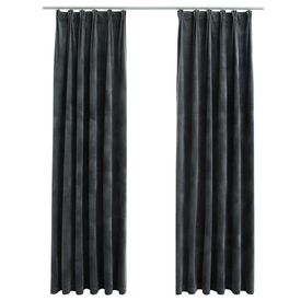 Draperii opace cu cârlige, 2 buc., antracit, 140x245cm, catifea