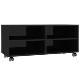 Comodă TV cu rotile, negru extralucios, 90x35x35, PAL