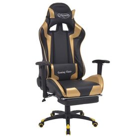 Scaun birou rabatabil, design racing, suport picioare, auriu