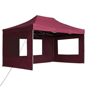 Cort de petrecere pliabil cu pereți roșu vin, 4,5x3 m, aluminiu