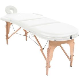 Masă masaj pliabilă cu 2 perne, 10 cm grosime, oval, Alb