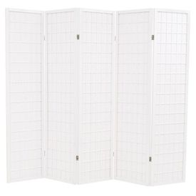 Paravan pliabil cu 5 panouri, stil japonez, 200x170 cm, Alb