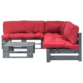 Set mobilier de grădină paleți cu perne roșii 4 piese lemn FSC