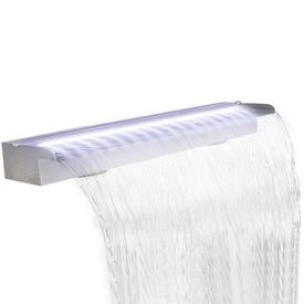 Fântână dreptunghiulară cu cascadă și LED-uri, oțel inoxidabil, 150 cm