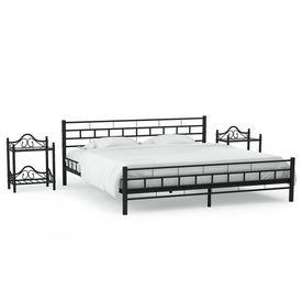 vidaXL Cadru de pat cu 2 noptiere, negru, 180 x 200 cm, metal