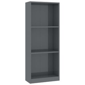 Bibliotecă cu 3 rafturi, gri lucios, 40 x 24 x 108 cm, PAL