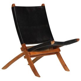 Scaun relaxant, piele naturală, 59 x 72 x 79 cm, negru