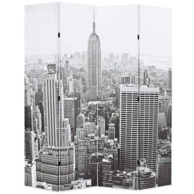 vidaXL Paravan cameră pliabil, 160x180 cm, New York pe zi, alb/negru