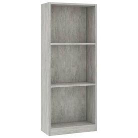 Bibliotecă cu 3 rafturi, gri beton, 40 x 24 x 108 cm, PAL