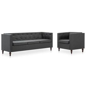 Set canapele Chesterfield 2 piese gri închis tapițerie textilă