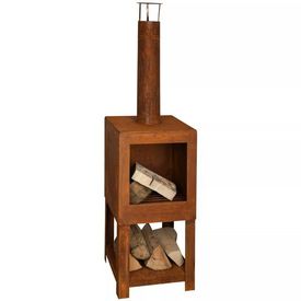 Esschert Design Șemineu de exterior cu spațiu depozitare lemne ruginiu