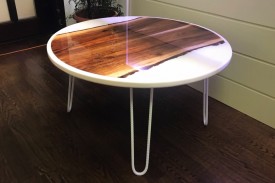 Măsă lemn masiv și rășină epoxidica, 80 cm diametrul, 45 cm inaltimea