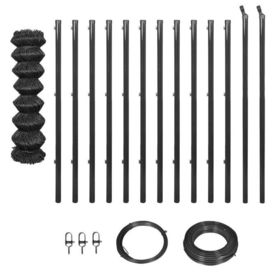 Set gard plasă de sârmă cu stâlpi și cabluri 1,25 x 25 m gri