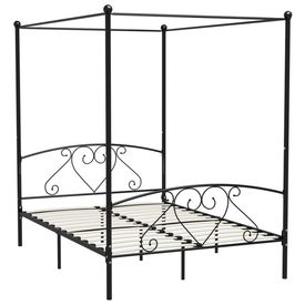 Cadru de pat cu baldachin, negru, 160 x 200 cm, metal