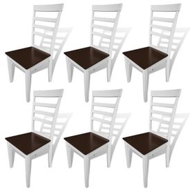 Set 6 scaune de bucătărie din lemn masiv, maro alb