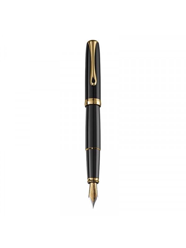 Stilou Excellence A2 Black Laquer Gold, penita M din otel inxoidabil, corp metalic lacuit, negru, accesorii placate cu aur