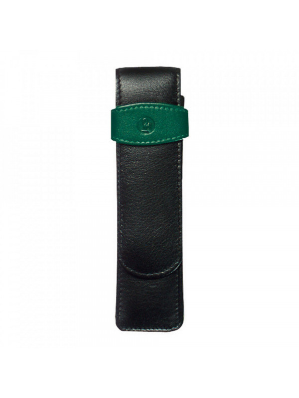 Etui de piele TG22 negru-verde, pentru 2 instrumente de scris