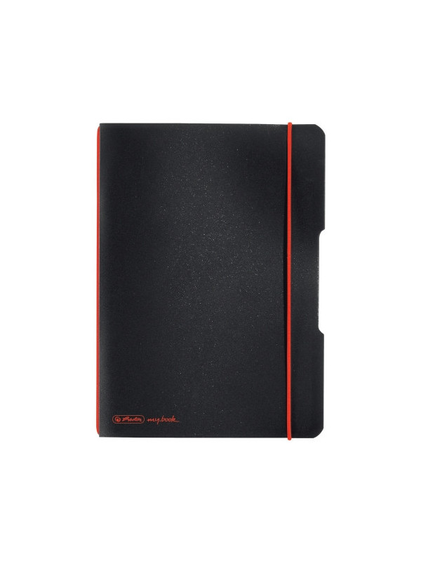 Caiet Herlitz, my.book flex, A5, 40 file, 70 g/mp patratele, coperta neagra, elastic rosu