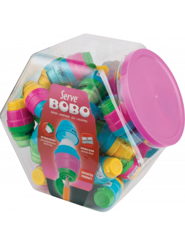 BOBO COMBO, RADIERA + ASCUTITOARE, SET 40 BUCATI/BORCAN PLASTIC
