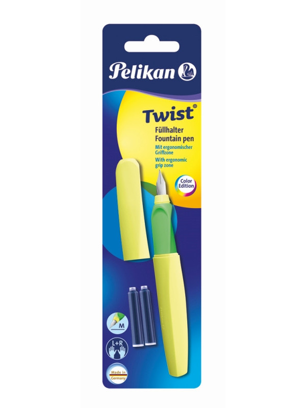 STILOU TWIST GALBEN NEON, CU GRIP ERGONOMIC, 2 REZERVE ALBASTRE, BLISTER