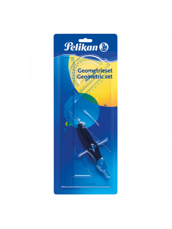 Set 5 piese geometrie Pelikan, compas, rigla, raportor, 2 echere