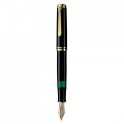 Stilou Souveran M1000 M, penita aur 18K, accesorii placate cu aur, corp negru