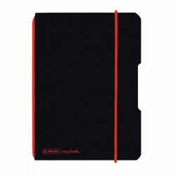 Caiet Herlitz, my.book flex, A6, 40 file, 70 gr/mp dictando, coperta neagra, elastic rosu