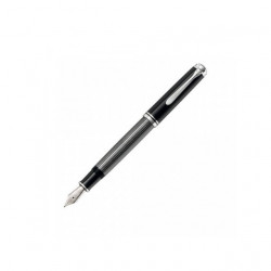 Stilou Pelikan Souveran M805 Streseman F, penita aur 18K, accesorii placate cu aur, corp negru/dungi