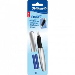 Stilou Pelikan Twist, include doua rezerve, cu grip, ergonomic, blister, argintiu