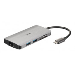 HUB extern D-LINK, porturi Gigabit LAN x 1, SD/microSD Dual Card Reader x 1, USB 3.0 x 3, HDMI x 1, USB Type C x 1, conectare prin USB Type C, cablu 15 cm, argintiu "DUB-M810" (include timbru verde 0.75 lei)