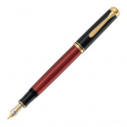 Stilou Pelikan Souveran M600 F, penita aur 14K, accesorii placate cu aur 24K, corp negru-rosu