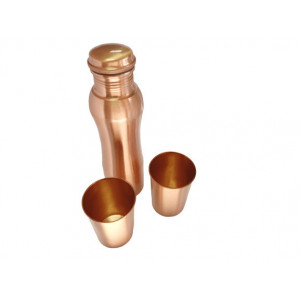 Set Cadou Efect Lucios - Sticla din Cupru 900ml +2 Pahare 200ml Alcalinizarea Apei, Ayurveda