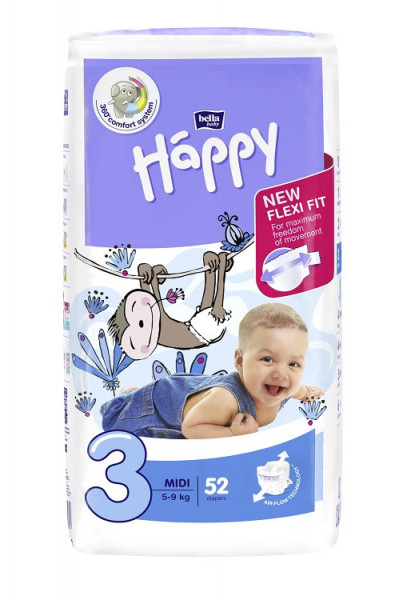 Scutece Happy Midi 3, 5-9 kg, 52 buc