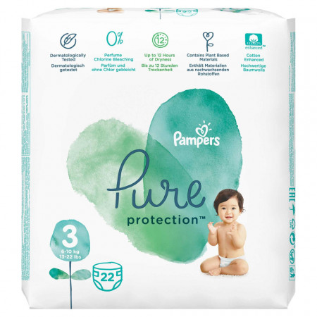 Scutece Pampers Pure, Nr.3, 6-10kg, Carry Pack, 22 buc