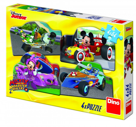 Puzzle 4 in 1 - Mickey Mouse si Minnie la cursa - 54 piese