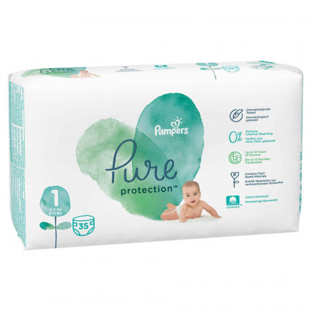 Scutece Pampers Pure, Nr.1, 2-5kg, Carry Pack, 35 buc
