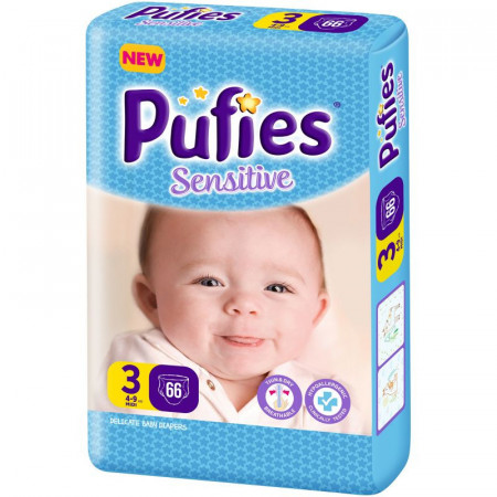 Scutece Pufies Sensitive Nr.3, 66 buc
