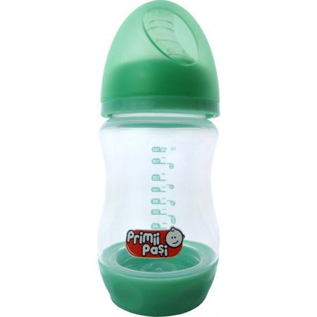 Biberon gat larg 160 ml, baza cu valva anticolici Primii Pasi roz