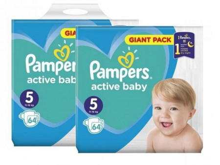 Pachet 2xPampers Active Baby Giant Pack - nr.5 , 64 buc (128 buc)