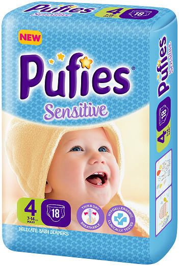 Scutece Pufies Sensitive, Nr. 4 Maxi, Small Pack 18 buc