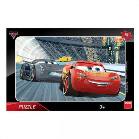 Puzzle cu rama - Cursa lui Fulger McQueen - 15 piese