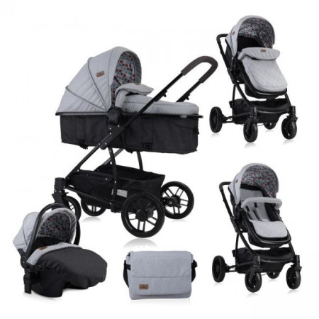 Set Carucior 3 in 1, S 500, cos auto inclus, Lorelli, Grey & Black Cross